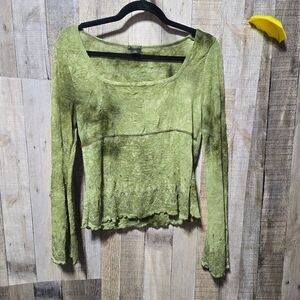 Fang Vintage Y2K Green Glitter Peasant Blouse Large Cottage Fairy Retro Indie